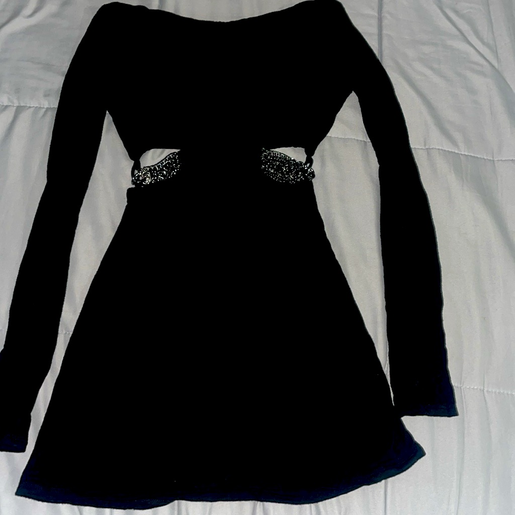 Sky Black Long Sleeve Dress With Cut-Out Details Xs